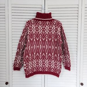 Vintage 100% Cotton Eddie Bauer Chunky Snowflake Turtleneck Fair Isle Sweater